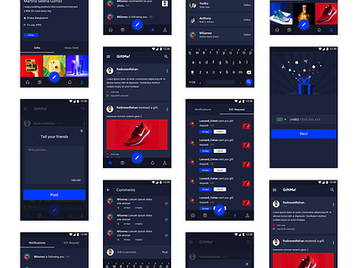 Gift Share Android App by Figma android app android app design android app development android design app app design application design apps design apps screen dark app dark blue dark mode dark theme dark ui gift gift box gift card gift me gift share material design