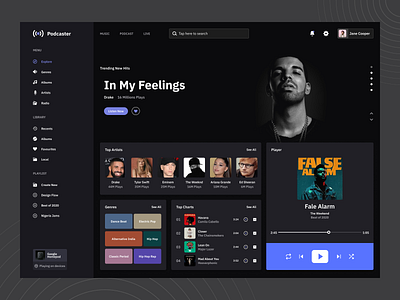 Podcaster artist dashboad minimal music player podcast user experience user interface