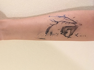 Hand-drawing deer tattoo.