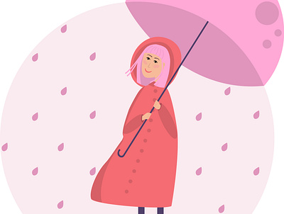 Woman with rain autumn card childrens book drop drowning girl graphic design happy mood illustration notebook pink rain vector wallpaper
