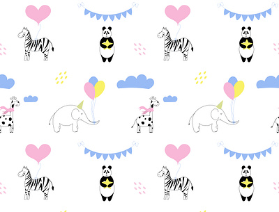 Seamless isolated pattern of wild animals. Giraffe, elephant, pa animals background cards cartoon children childrens illustration design isolated notebook party pattern poster room safari trandy typography wallpaper