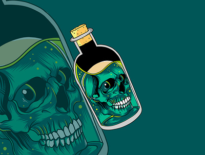 Skull in bottle chemical design doodle drawing graphic design illustration skull