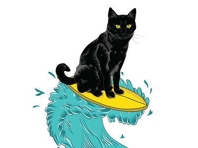 Who Need Surfcat ? art blackcat dawing digital illustration surfing