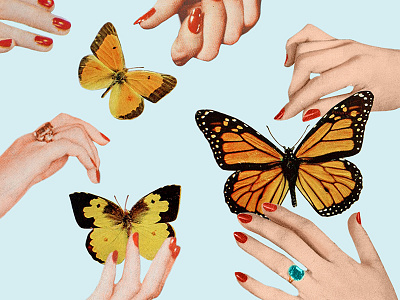 Social Butterflies butterfly collage design graphic design hands retro social vintage