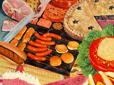 Summer BBQ 4th of july 50s 60s america collage design food food and drink graphic design hot dog retro vintage