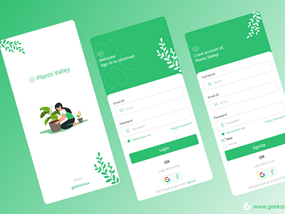 Plants Valley agriculture app design figmadesign geeksinux illustration illustrations muhammad nawaz rizvi plants app signup screen splashscreen uiux ux