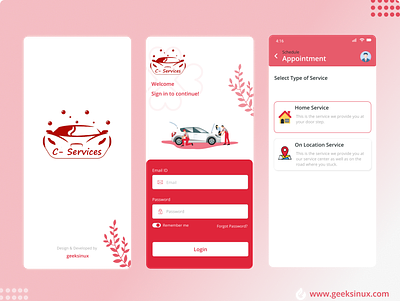 Car service App car app geeksinux graphicdesign interaction design logo designs mobile app designing services app taxi app ui design uiux uiux design web designing