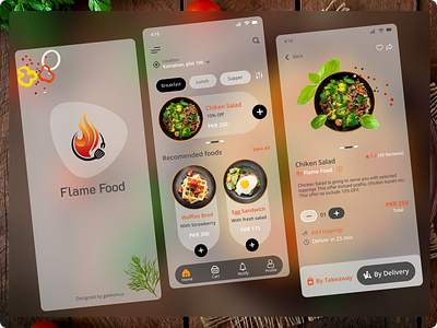 Flame Food App Glassmorphism