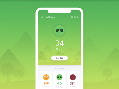Good air quality air quality app clean design emotion flat green minimal smile ui