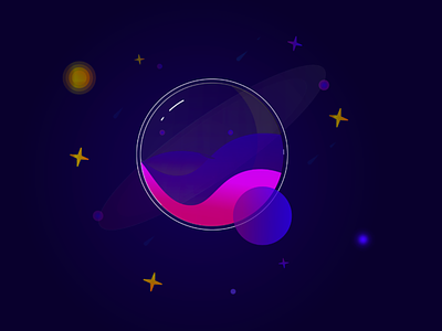 eveningstar in a bubble (inspired from Dribble) animation illustration ux