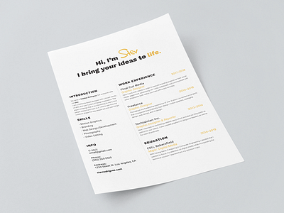 Minimal Resume 2018 layout minimal professional resume white space work yellow