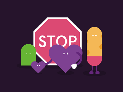 STOP addiction branding family flat heart illustration