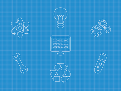 Blueprint with science, engineering and technology icons