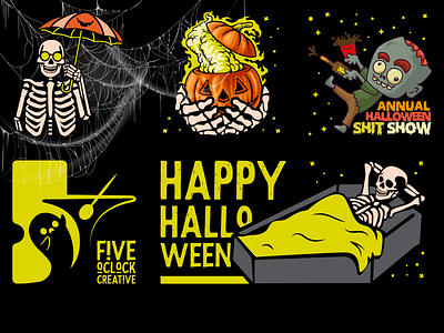 🎃 Happy Halloween from 5 O'Clock Creative 🎃 brand brand and identity branding design halloween halloween design illustration illustrator pumpkin skeleton vector