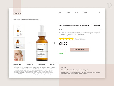 Product page dailyui012 design e comerce figma ordinary product page shop shop design single product skincare ui ui ux ux white background