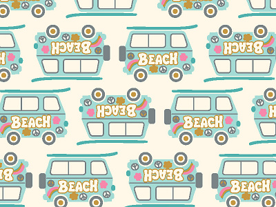 Beach- Surf Caravan Pattern babies boho caravan childrens cute hippie retro surf van vintage