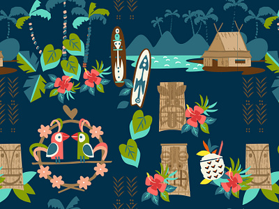 Hawaii Tiki Resort Pattern babies colorful design fashion graphic illustration kids patterns retail textile vector