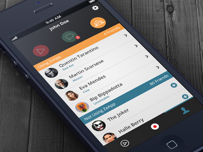 Friends List View app bright clean dark design details flat friends icons ios list profile simple tabs ui ux