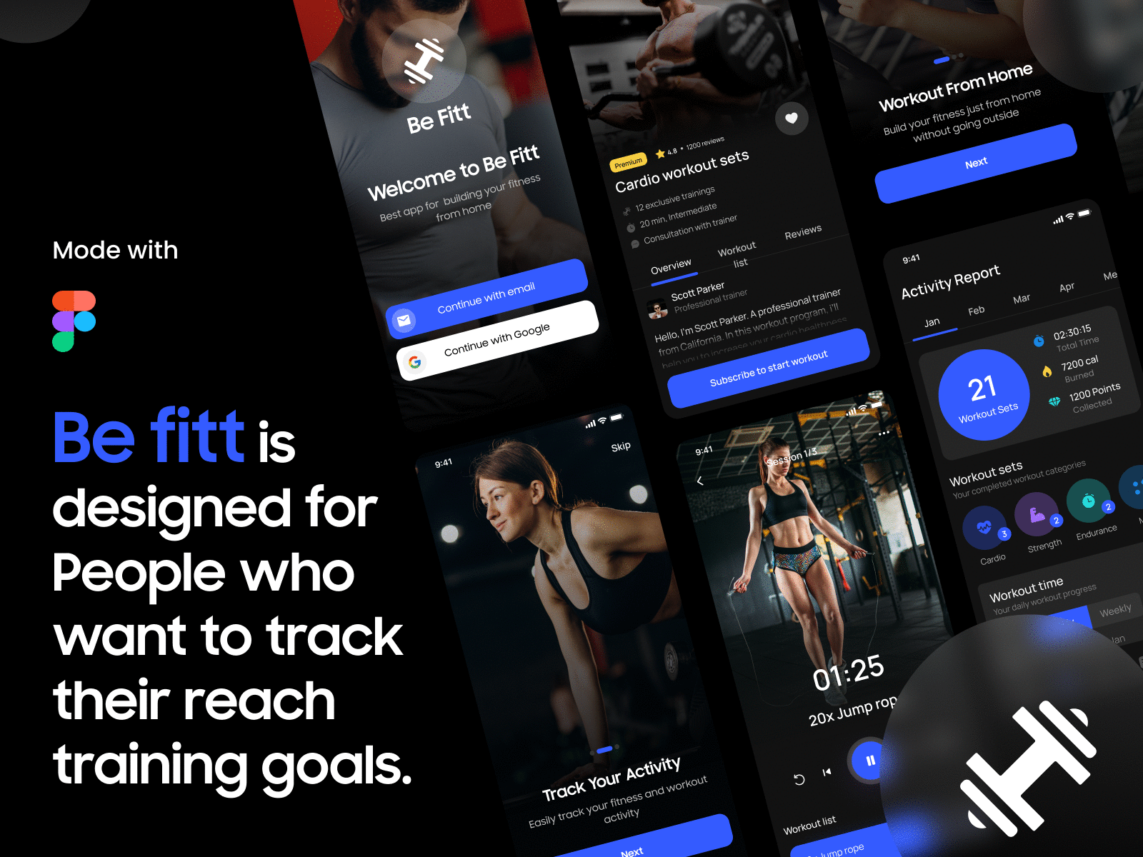 Fitness & Workout App activity app calender clean dark excercise gym interface ios mobile mobile app sport stats tracker trainer ui ux weight workout workout app