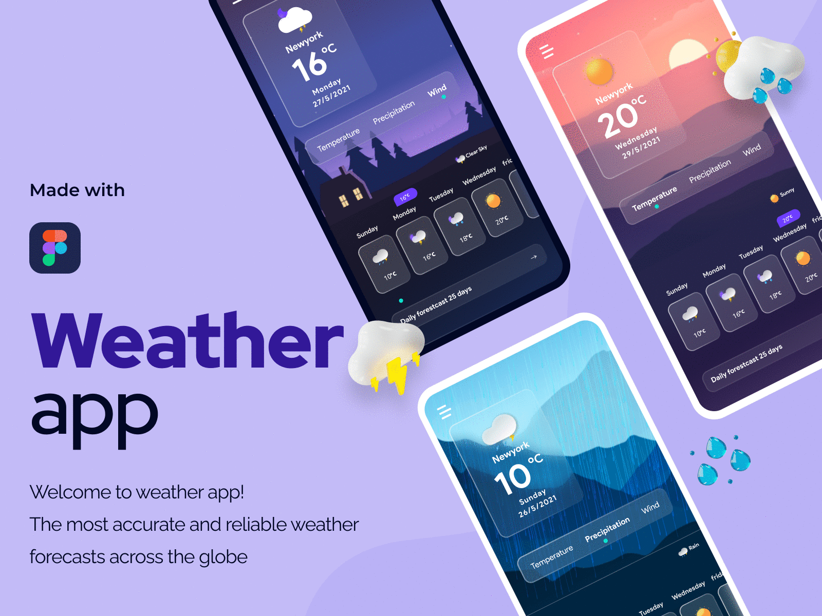 Weather forecast app design 3d app app design clean design forecast illustration ios mobile mobile app mobile app design mobile ui temprature ui uiux ux weather weather app weather design weather forecast