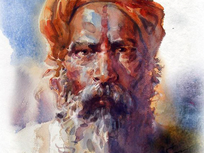 Portrait of a Sadhu charecter handdrawn handpainted illuatration painting portrait traditional art watercolor