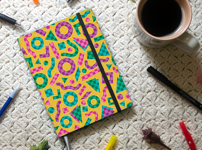 Patterned Sketchbook Mockup bright colors grid design merch merch design merchandise mockup pattern pattern art pattern design physical product sketchbook surface pattern