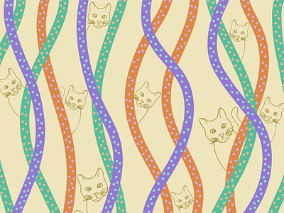 Caturday Squiggles animal illustration animals cats caturday drawing graphic design illustration kitty orange pattern pattern a day pattern art pattern artist pattern design patterns polka dots purple squiggles teal yellow
