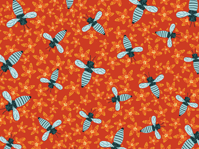 Bee Nice Or Bee Gone bees buzz color contrast contrast flowers illustration milk weed orange pattern pattern a day pattern art pattern artist pattern design polka dots teal