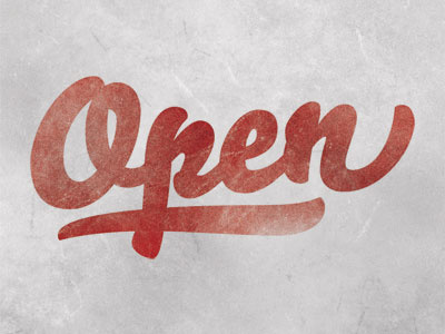 Open for Business grey red script texture