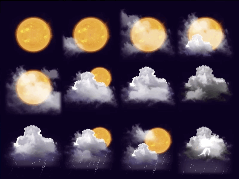 Weather icons: grid after effects clouds cloudy lightning weather icon