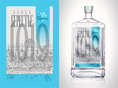 1019 brest design illustration label design millennium old city print typography vodka