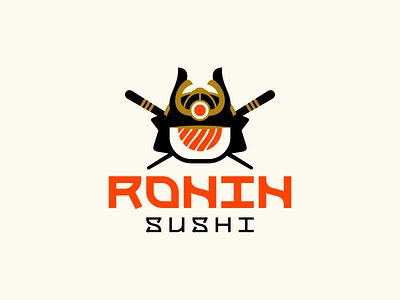 Ronin design helmet illustration lettering logo restaurant samurai sushi typography vector