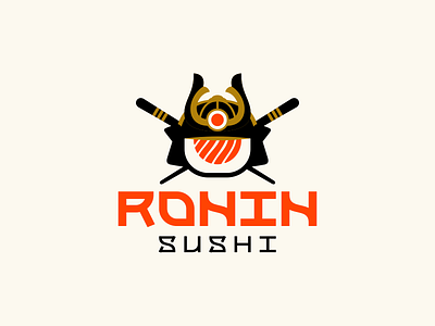 Ronin design helmet illustration lettering logo restaurant samurai sushi typography vector