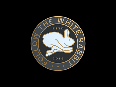 Follow The White Rabbit badge design illustration logo rabbit typography vector