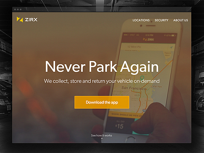 ZIRX homepage update animation app gif iphone parking photo san francisco startup web design website zirx