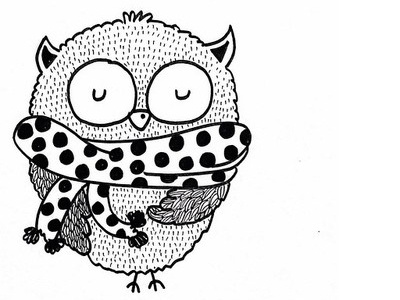 Chills art black cute doodle drawing illustration owl pattern pen sketch