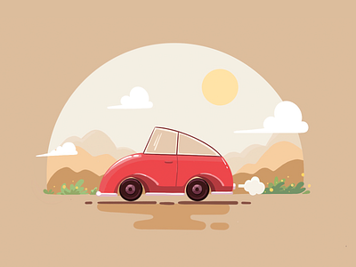 car app car drawing illustration ipad red sun ui