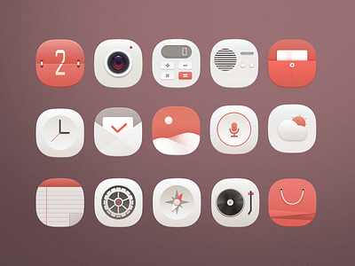 Icon album app calculator calendar camera design email file icon iphone logo note ps radio red settings time ui voice weather