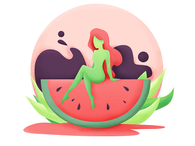 Watermelon Fairy drawing girl gradient grain illustration summer ui vector watermelon