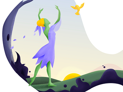 Freedom... ballerina ballet bird design drawing fairy girl gradient grain illustration leafs magic pixie ui violet