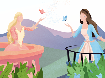 The Princess & The Pauper art barbie blue butterflies design drawing girl girls gradient illustration magic pink princess