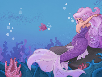 Mysteries of the underwater Kingdom art colorful drawing girl illustration magic mermaid