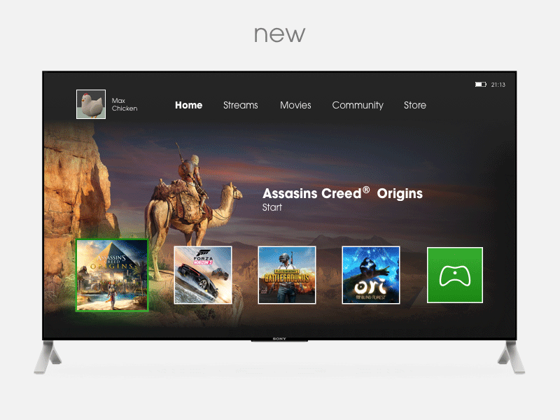 Xbox dashboard redesign platform redesign tv ui ux xbox