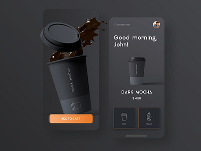 Dark Coffee Mobile Design coffee coffee cup dark dark ui darkmode minimal mobile mobile ui