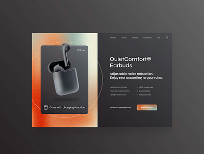 Quiet Comfort Earbuds - Gradient UI airpods darkstyle earbuds gradient landingpage minimal product quiet ui webdesign