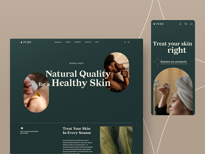 🌿 PURE Skincare - Webdesign Concept beauty green mobile design modern natural skin skincare webdesign