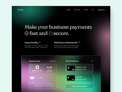 fidal. – Fast & Secure Online Payment Webdesign adobexd banking dark gradient landingpage online payment webdesign