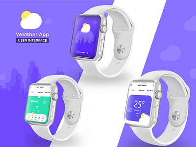 THE WEATHER APP - Apple Watch UI animation app design flat illustration illustrator logo photoshop ui ux vector weather app weather icon website