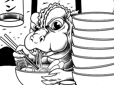 ramenzilla animation branding design food godzilla hamburger icon illustration japan japanese kanagawa king of monster monster polkadothero ramen t-shirt tatto tshirt tshirtdesign vector