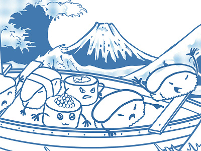 pirates sushi off kanagawa animation anime design food godzilla icon illustration japan japanese kanagawa logo monster polkadothero ramen sushi t shirt tshirtdesign vector